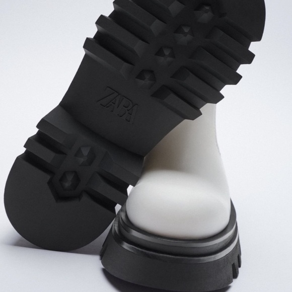 ZARA BNWT Low Heeled Lug Sole Leather Ankle Boots - Picture 7 of 10